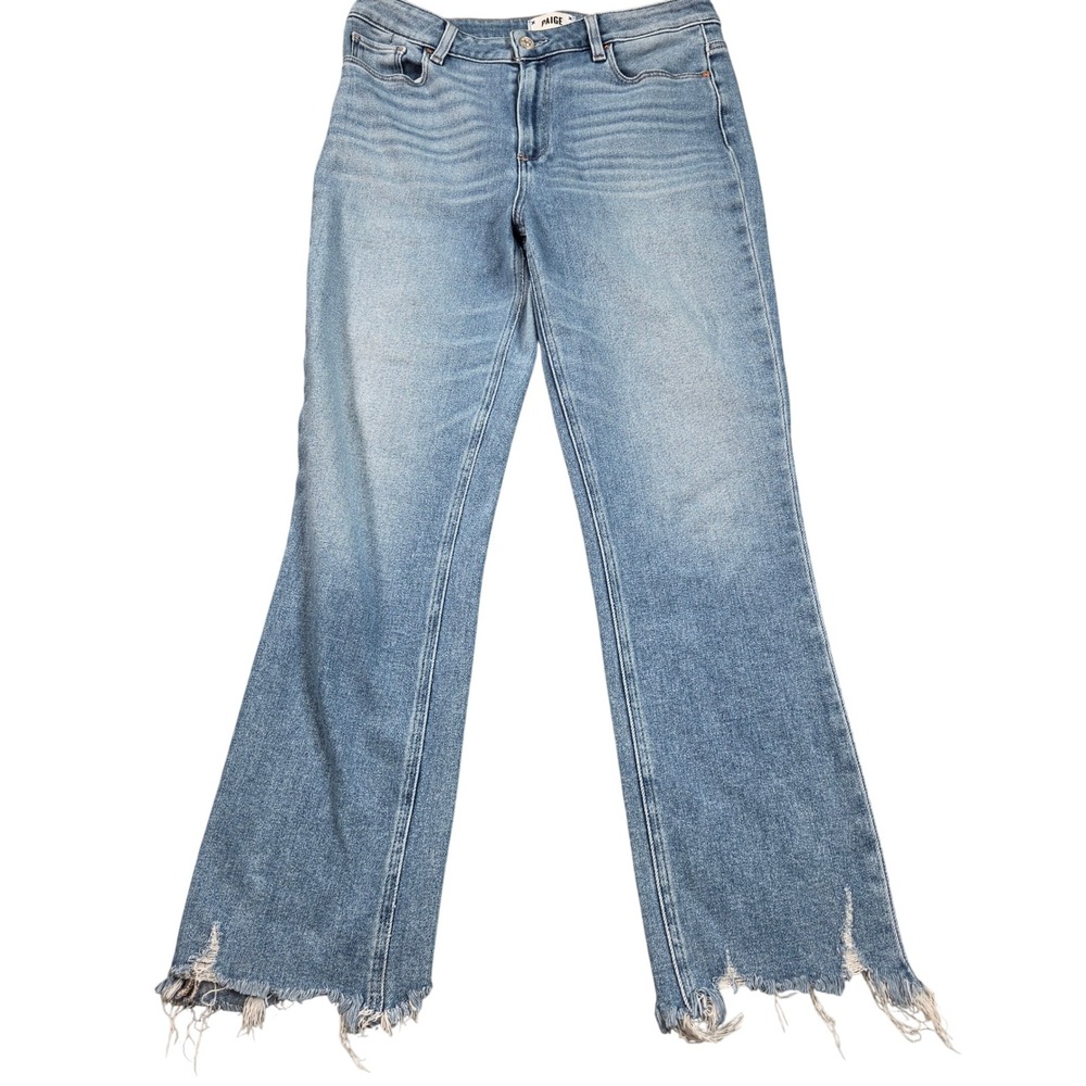 Paige Cindy High Rise Straight Leg Jeans Womens 30 Blue Mel Destroyed Hem W6491